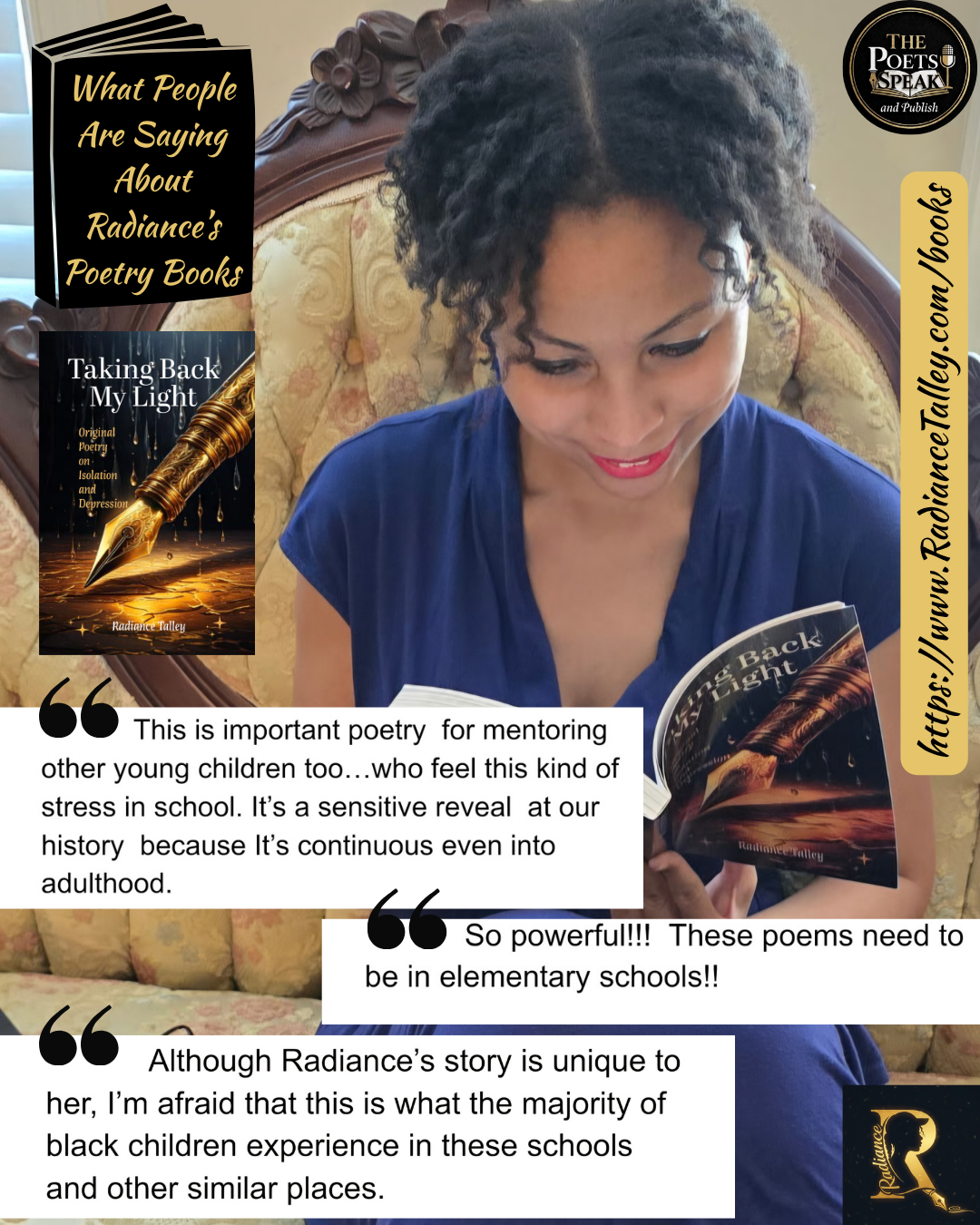 Reader testimonials about Taking Back My Light — important poetry for mentoring young people