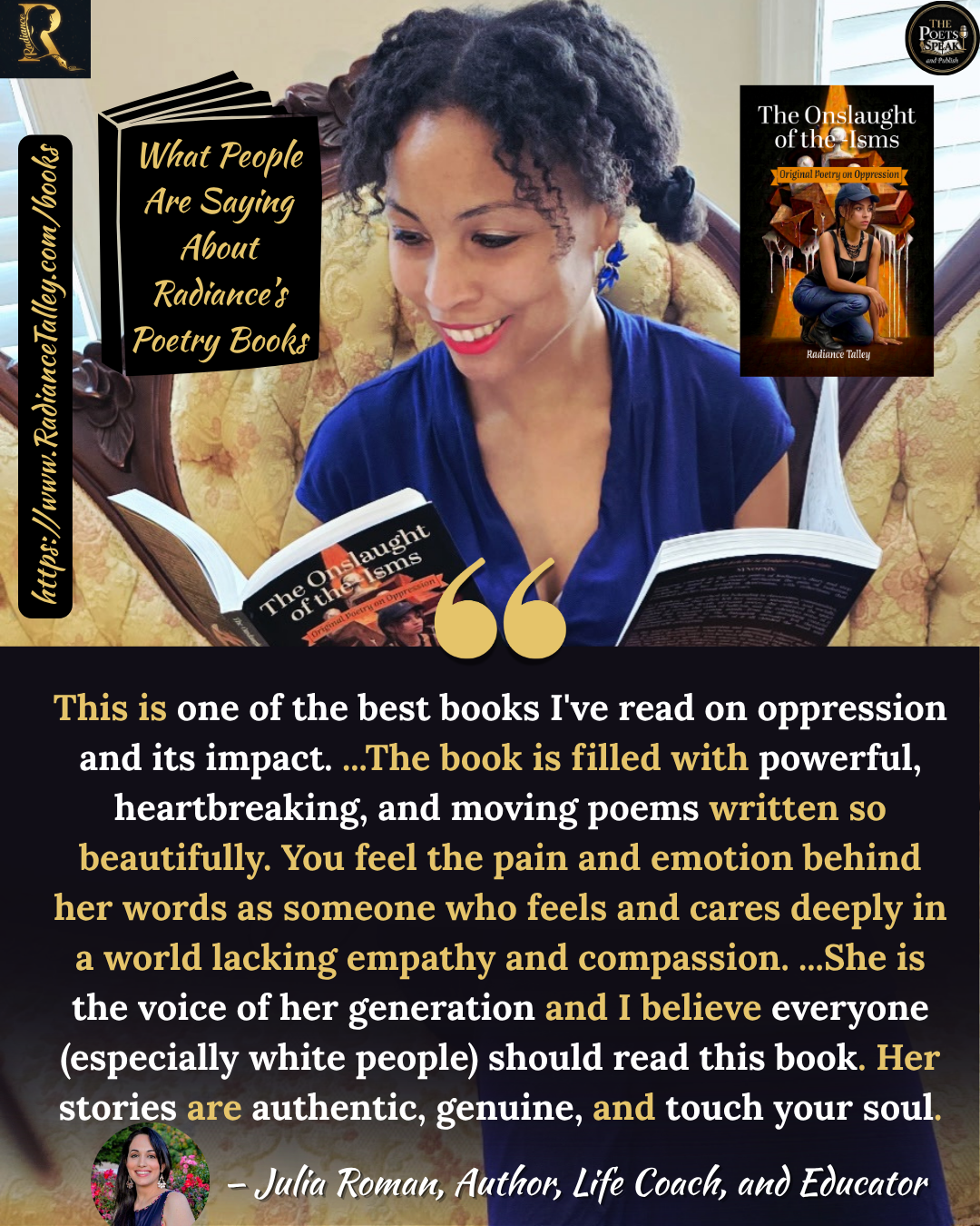 Reader review of The Onslaught of the -Isms — one of the best books on oppression, she is the voice of her generation — Julia Roman